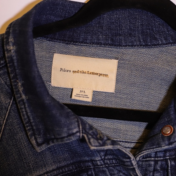 Pilcro And The Letterpress Anthropologie Cotton Stretch Denim Jean Jacket Large - Picture 2 of 4